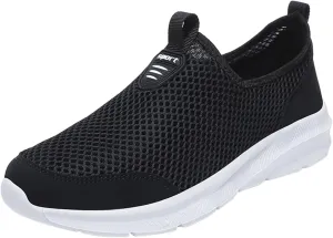 Womens Slip On Walking Shoes Lightweight Breathable Non Slip Mens Running Shoes Mesh Men Shoes Casual Wedge Sneakers Black Tennis Shoe Cross Trainer Shoe