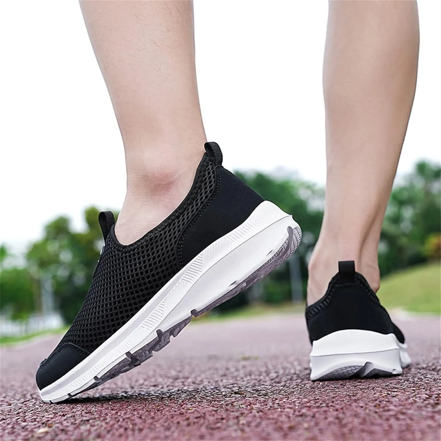 Womens Slip On Walking Shoes Lightweight Breathable Non Slip Mens Running Shoes Mesh Men Shoes Casual Wedge Sneakers Black Tennis Shoe Cross Trainer Shoe