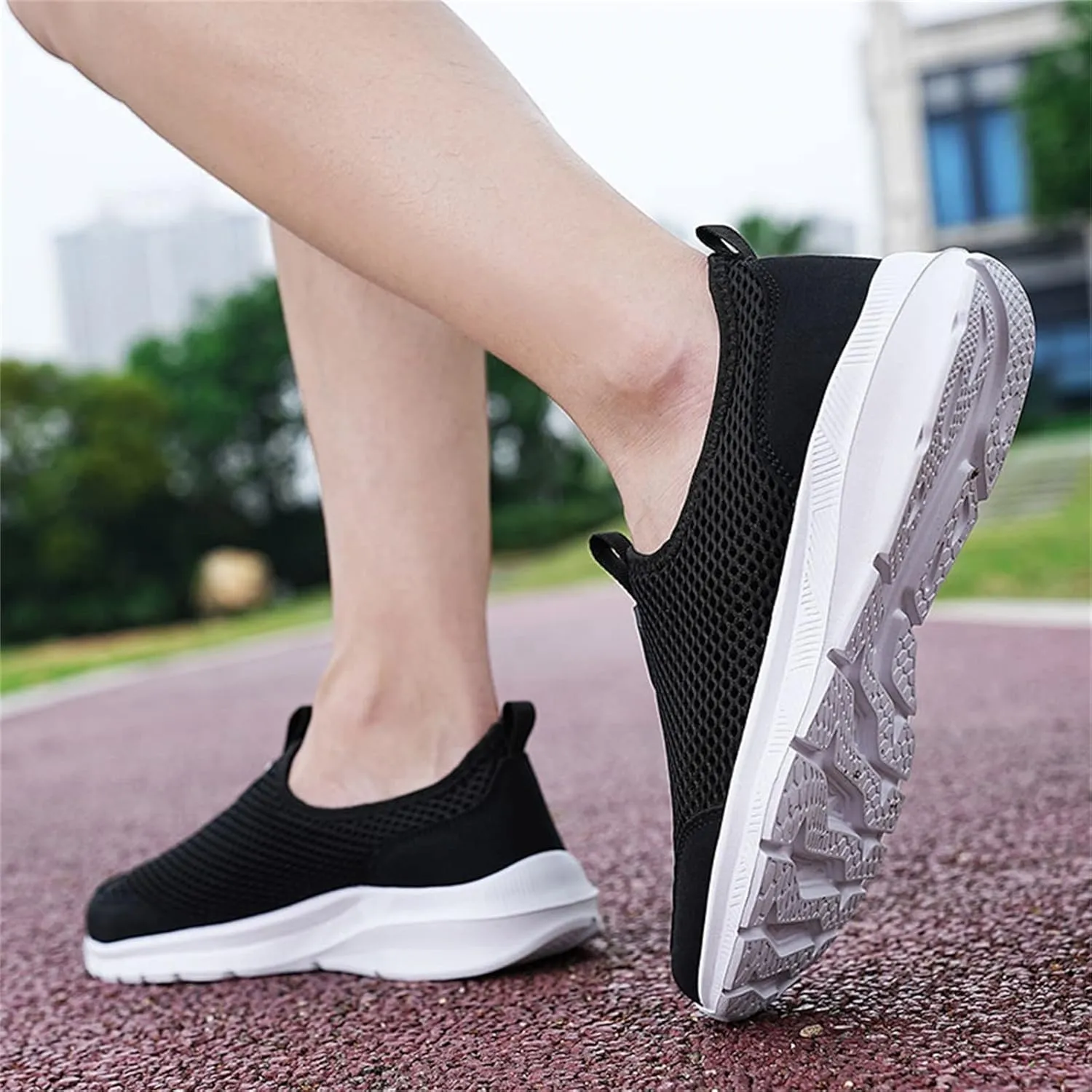 Womens Slip On Walking Shoes Lightweight Breathable Non Slip Mens Running Shoes Mesh Men Shoes Casual Wedge Sneakers Black Tennis Shoe Cross Trainer Shoe