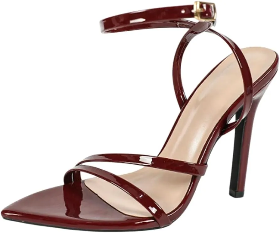 Womens Strappy Heels Pointed Open Toe Heeled Sandals Ankle Buckle Strap Party Dress Shoes Daily Wear