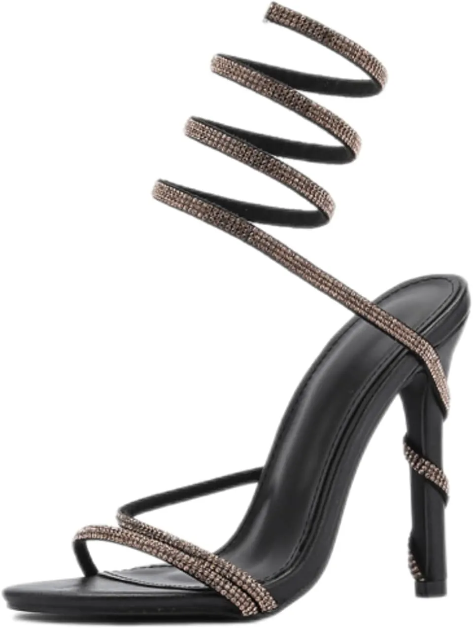 Womens Strappy Heels Women Rhinestone Spiral Ankle Wrap Strap Open Toe High Heels Sandals for Prom Party Daily Wear