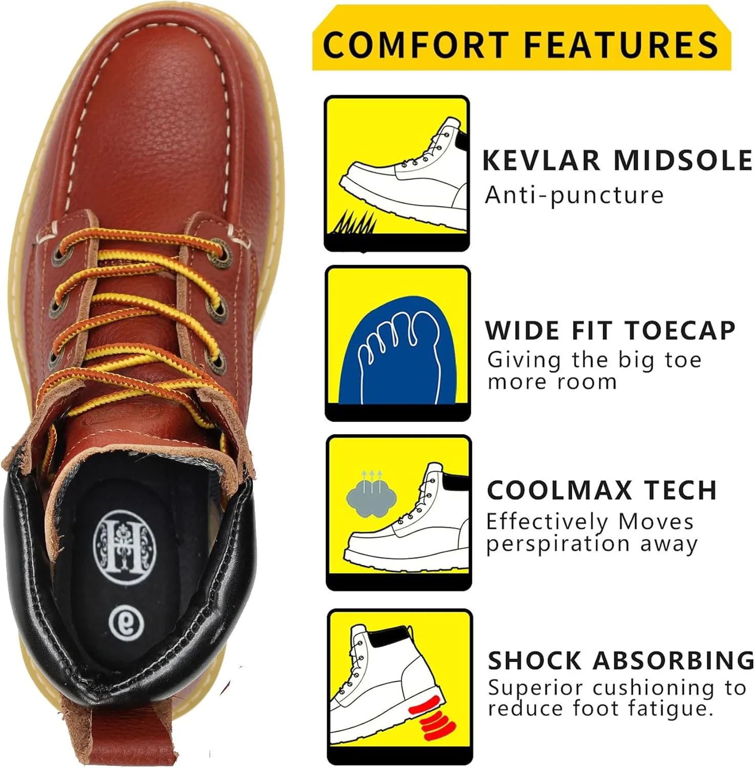 Work Boots for Men, 6" Soft/Composite Toe Slip Resistant Puncture-proof EH Moc Toe Men's Work Boots