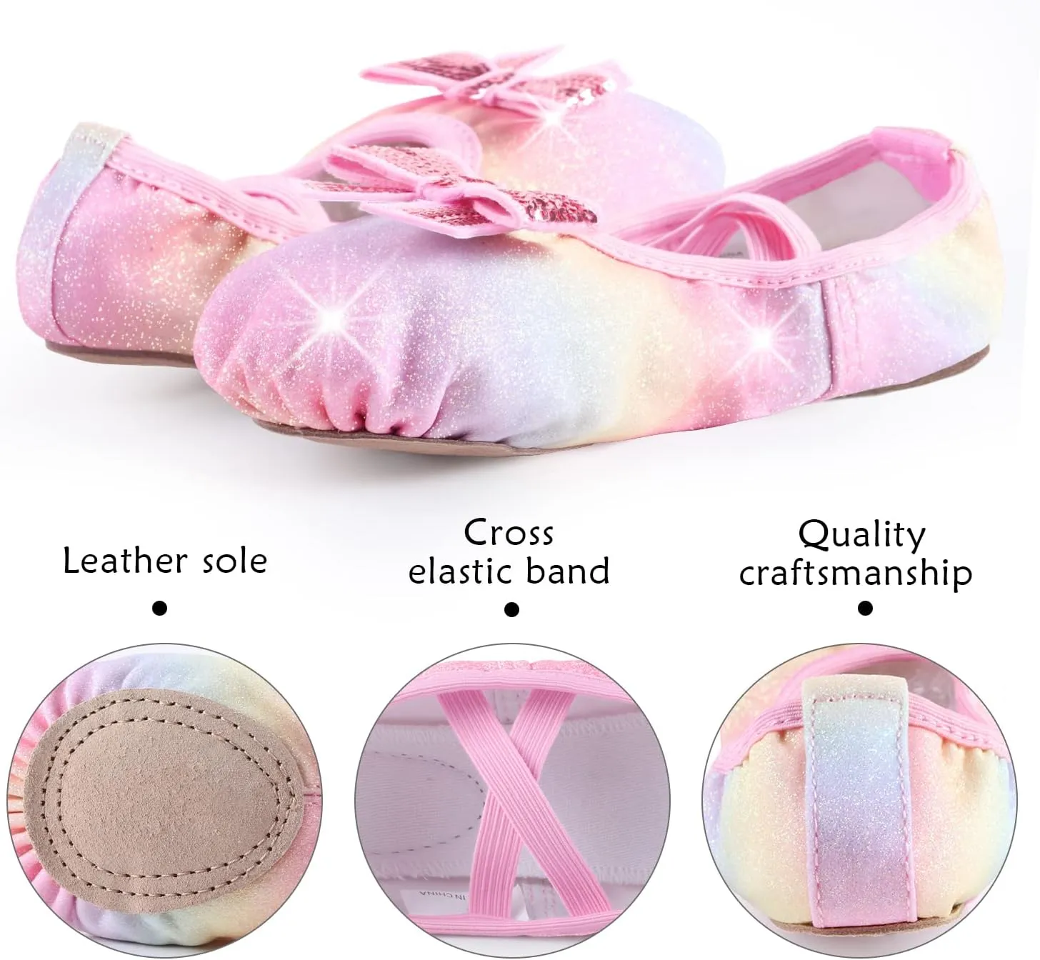 WYHDY Ballet Shoes Split-Sole Glitter Flats Dance Shoes for Girls Toddler/Kid
