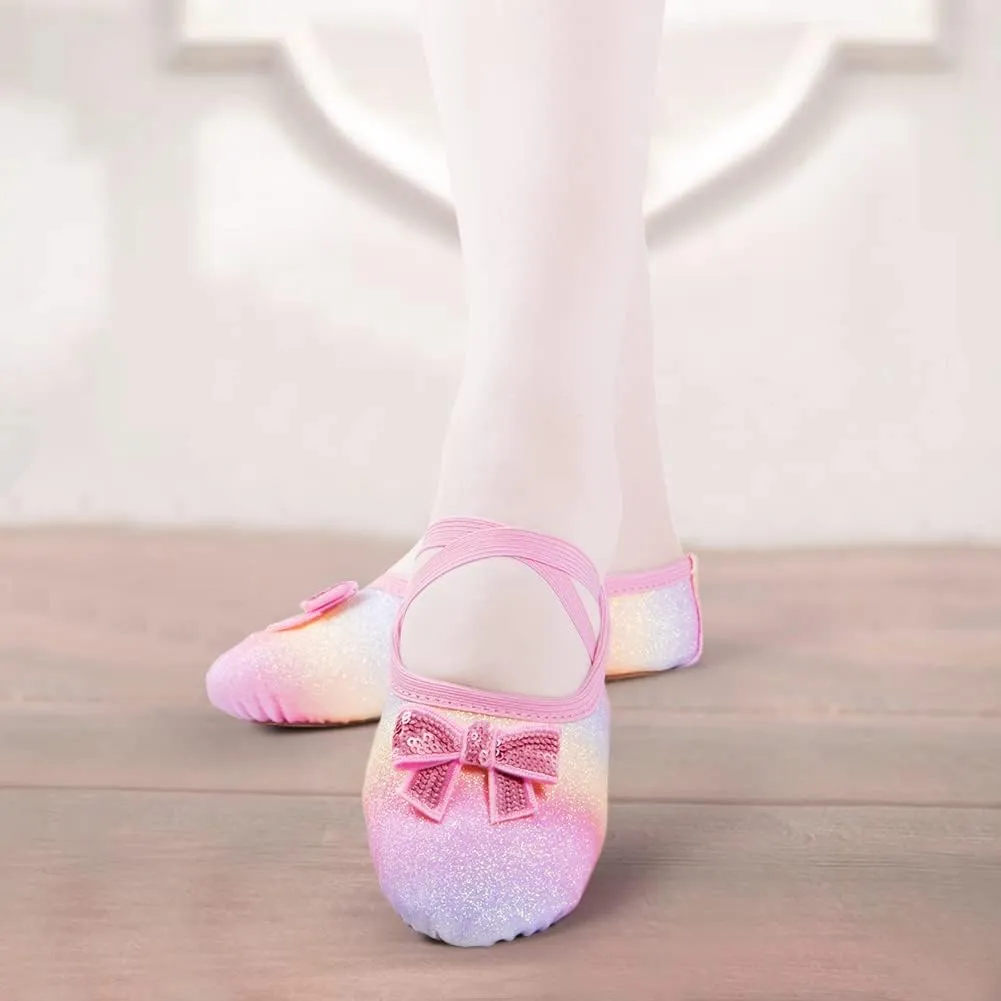 WYHDY Ballet Shoes Split-Sole Glitter Flats Dance Shoes for Girls Toddler/Kid